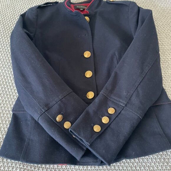 Talbots Sz 6 Navy Knit Jacket Military Style Blazer Gold Buttons Like New - Picture 3 of 9